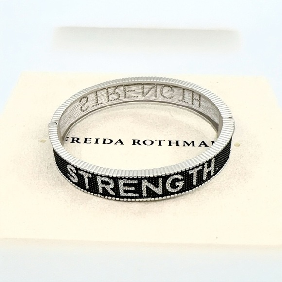 FREIDA ROTHMAN WOMEN OF STRENGTH BLACK RHODIUM And PLATINUM BANGLE BRACELET NEW - Picture 13 of 17